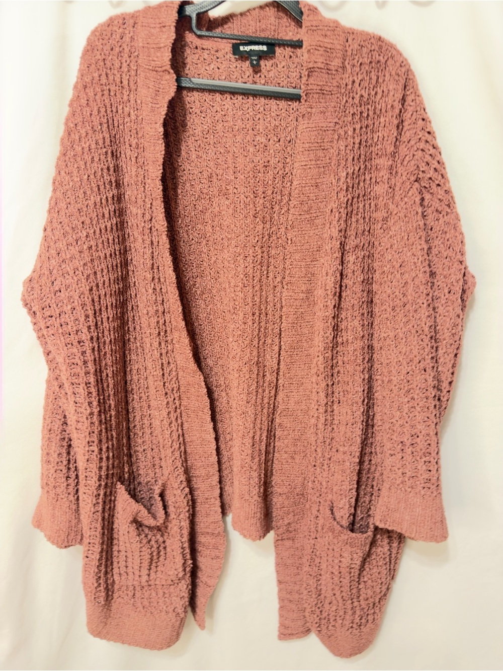 Express cableknit cardigan size large in dusty rose color